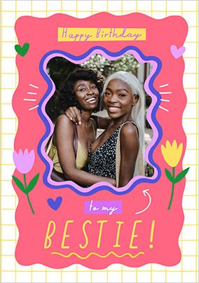 Photo of Graphic Floral To My Bestie Birthday Photo Card
