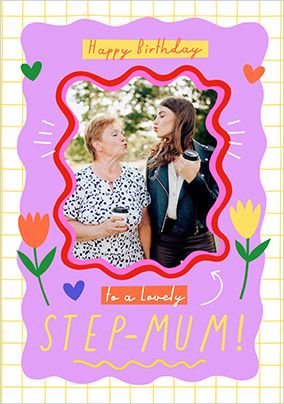 Photo of Graphic Floral lovely Step-Mum Birthday Photo Card
