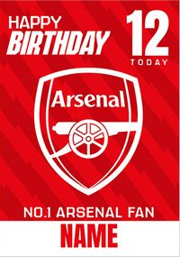 Tap to view Arsenal No.1 Football Fan 12th Birthday Card
