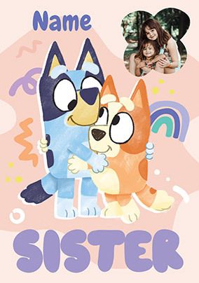 Photo of Bluey Sister Pastel Birthday Photo Card