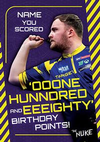 Tap to view Luke Littler One Hundred And Eighty Birthday Points Card