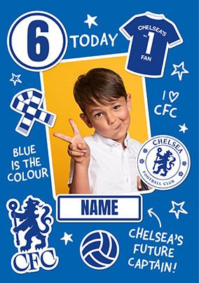 Photo of Chelsea Football Fan 6th Birthday Photo Card