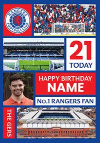 Tap to view Rangers Football Fan 21st Birthday Photo Card