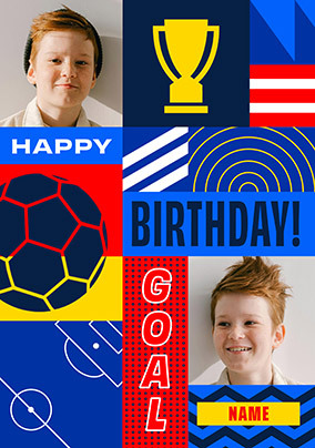Football Nostalgia 2 Photo Birthday Card