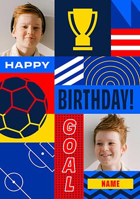 Photo of Football Nostalgia 2 Photo Birthday Card