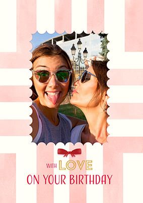 Photo of Pink Striped Birthday Photo Card
