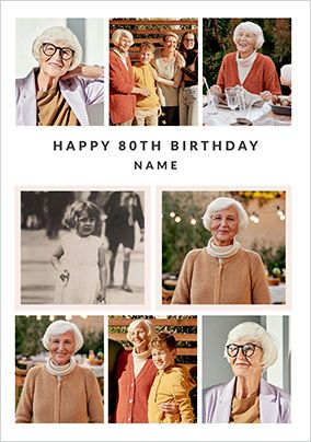 Photo of Happy 80th Birthday 8 Photo Upload Card