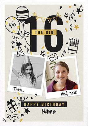 Photo of The Big 16 Then & Now Birthday Card