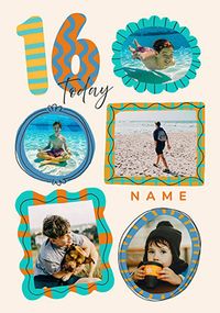Tap to view 16th Birthday Blue Frames 5 Photo Upload Card