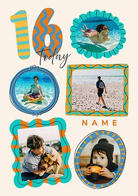 Photo of 16th Birthday Blue Frames 5 Photo Upload Card