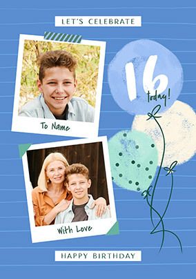 Photo of 16th Birthday Blue Polaroid Photo Upload Card