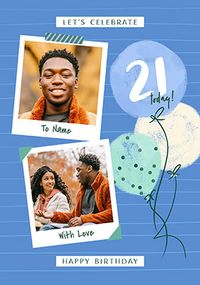 Tap to view 21st Birthday Blue Polaroid Photo Upload Card