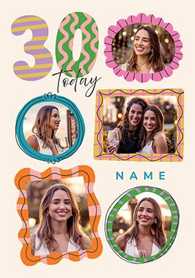 Photo of 30th Birthday Pink Frames 5 Photo Upload Card