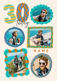 Tap to view 30th Birthday Blue Frames 5 Photo Upload Card