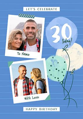 Photo of 30th Birthday Blue Polaroid Photo Upload Card