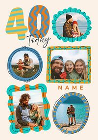 Tap to view 40th Birthday Blue Frames 5 Photo Upload Card