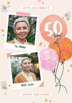 Photo of 50th Birthday Pink Polaroid Photo Upload Card