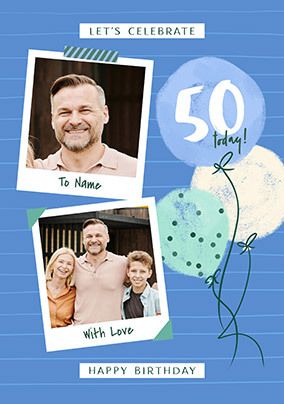 Photo of 50th Birthday Blue Polaroid Photo Upload Card