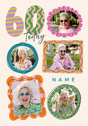 Photo of 60th Birthday Pink Frames 5 Photo Upload Card