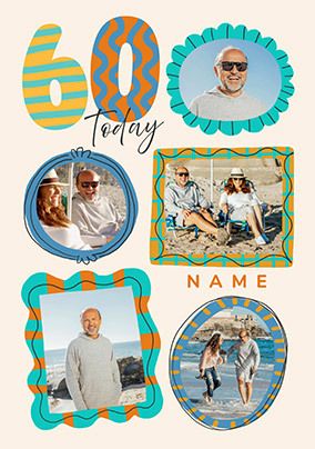Photo of 60th Birthday Blue Frames 5 Photo Upload Card
