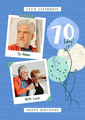 70th Birthday Blue Polaroid Photo Upload Card