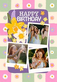 Tap to view Spring Floral 3 Photo Upload Birthday Card