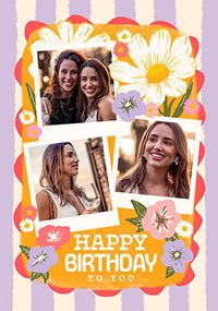 Tap to view Summer Floral 3 Photo Upload Birthday Card