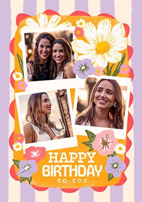 Photo of Summer Floral 3 Photo Upload Birthday Card
