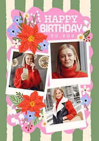 Tap to view Winter Floral 3 Photo Upload Birthday Card