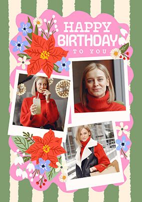 Photo of Winter Floral 3 Photo Upload Birthday Card