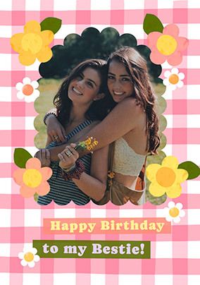 Photo of Gingham Border Bestie Photo Birthday Card