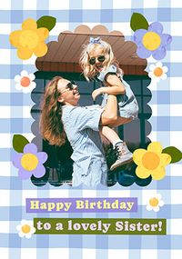 Tap to view Gingham Border Lovely Sister Photo Birthday Card