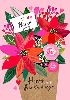 Photo of Personalised Poinsettia Bouquet Birthday Card