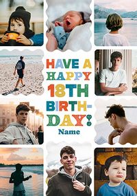 Tap to view Happy 18th Birthday Male 10 Photo Upload Card