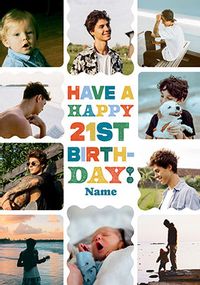 Tap to view Happy 21st Birthday Male 10 Photo Upload Card