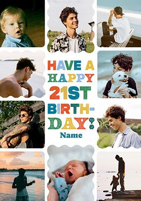 Photo of Happy 21st Birthday Male 10 Photo Upload Card