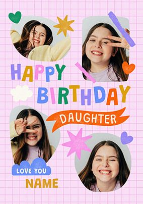 Photo of Daughter Scrapbook 4 Photo Upload Birthday Card