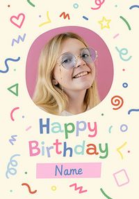 Tap to view Retro Doodle Photo Upload Birthday Card