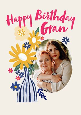 Photo of Bold Floral Gran Birthday Photo Card