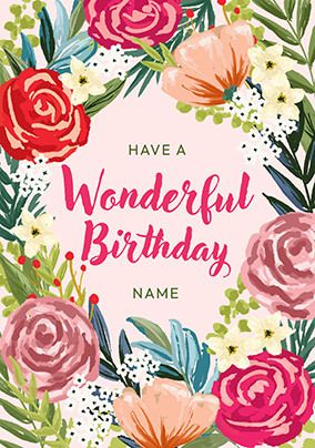 Photo of Wonderful Birthday Graphic Floral Birthday Card