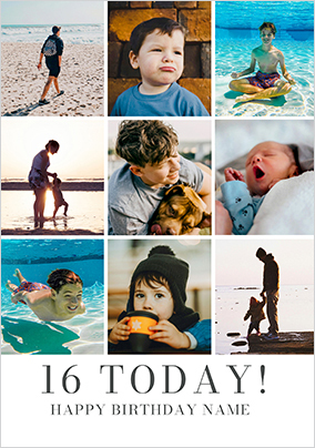 Simple Press 16th Birthday 9 Photo Upload Card