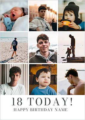 Photo of Simple Press 18th Birthday 9 Photo Upload Card