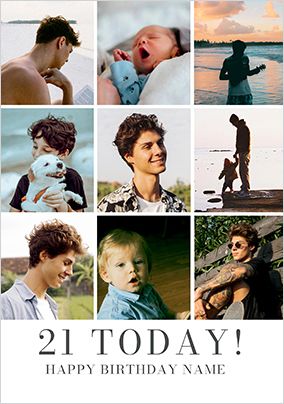 Photo of Simple Press 21st Birthday 9 Photo Upload Card
