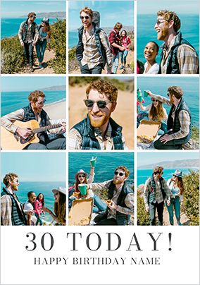 Photo of Simple Press 30th Birthday 9 Photo Upload Card