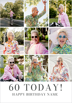 Simple Press 60th Birthday 9 Photo Card