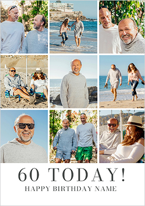 Simple Press 60th Birthday 9 Photo Upload Card