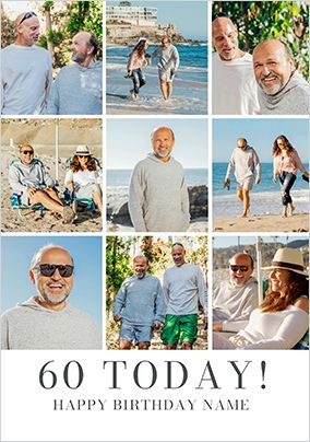 Photo of Simple Press 60th Birthday 9 Photo Upload Card