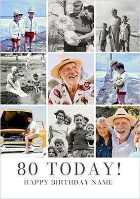 Photo of Simple Press 80th Birthday 9 Photo Upload Card