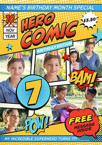Tap to view Hero Comic Magazine Spoof Multi Photo Birthday Card