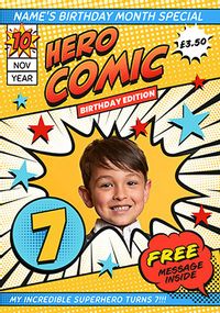Tap to view Hero Comic Magazine Spoof Photo Birthday Card